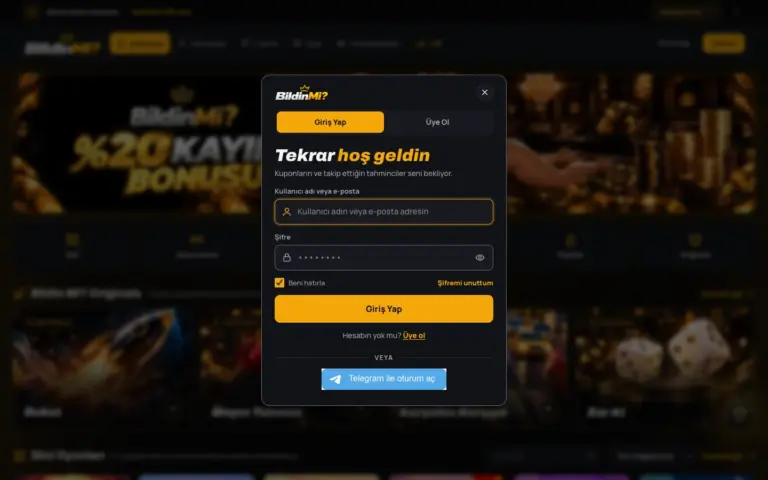 Kullanıcı adı veya e-posta ve şifre alanlarının bulunduğu giriş penceresi