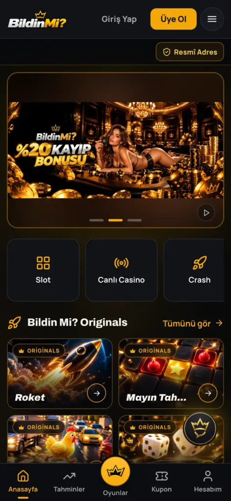 Platform ana sayfasının telefon ekranındaki görünümü